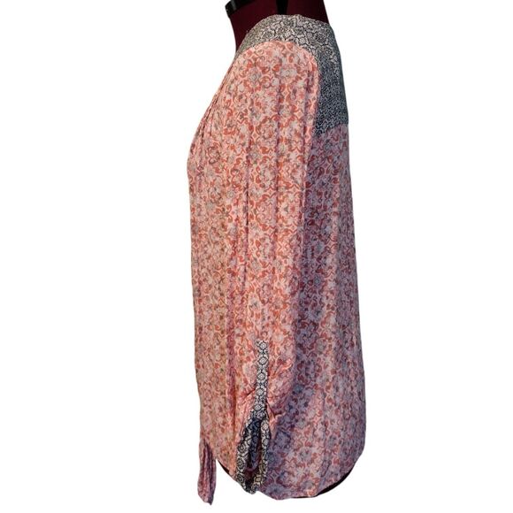 Democracy M Lightweight Floral Sheer Long Bishop Roll Tab Sleeve Tunic Blouse - Picture 4 of 9